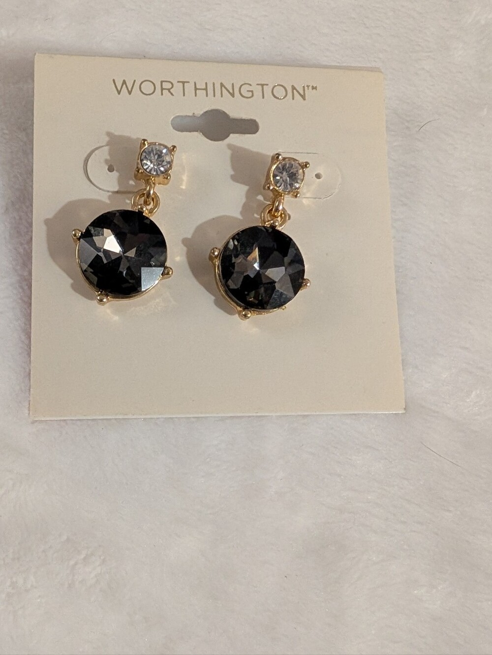 Worthington Gold-Tone Black Crystal Drop Earrings with Clear Accents